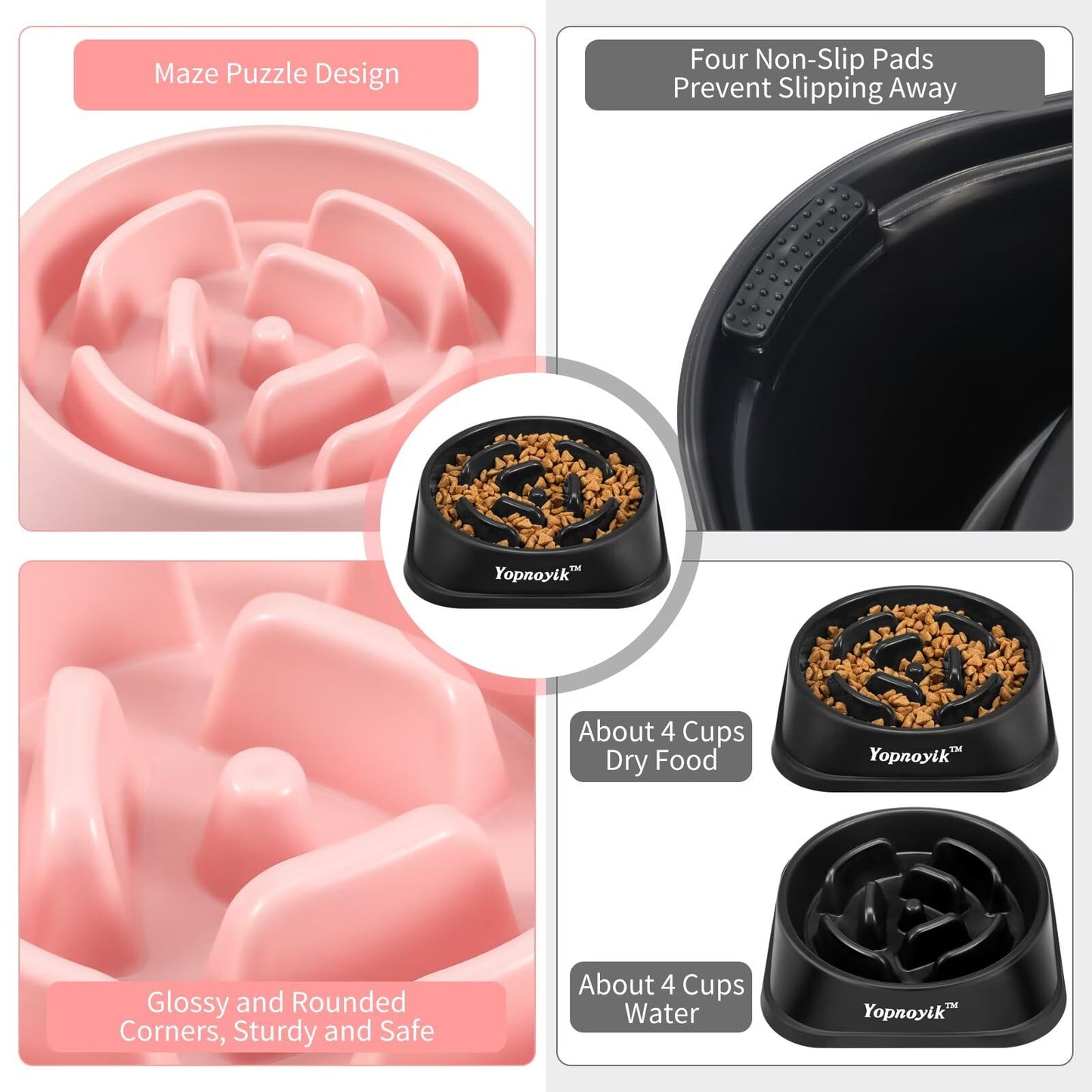 Yopnoyik 2 Pack Slow Feeder Dog Bowls for Healthy Eating, Feeder