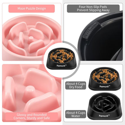 Yopnoyik 2 Pack Slow Feeder Dog Bowls for Healthy Eating, Feeder