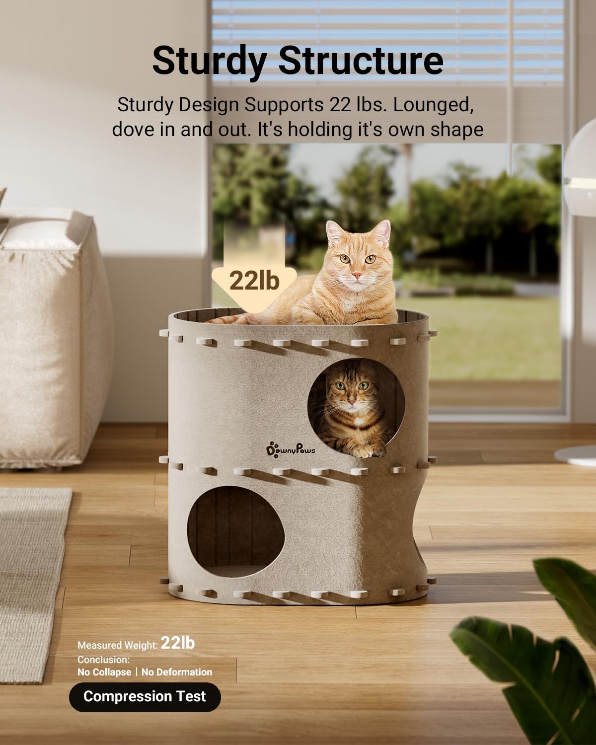DownyPaws Cat House for Indoor Cats, 2-Storey Foldable Cat Bed Cave