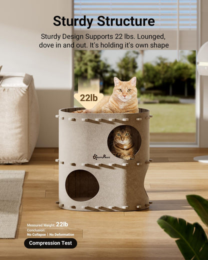 DownyPaws Cat House for Indoor Cats, 2-Storey Foldable Cat Bed Cave