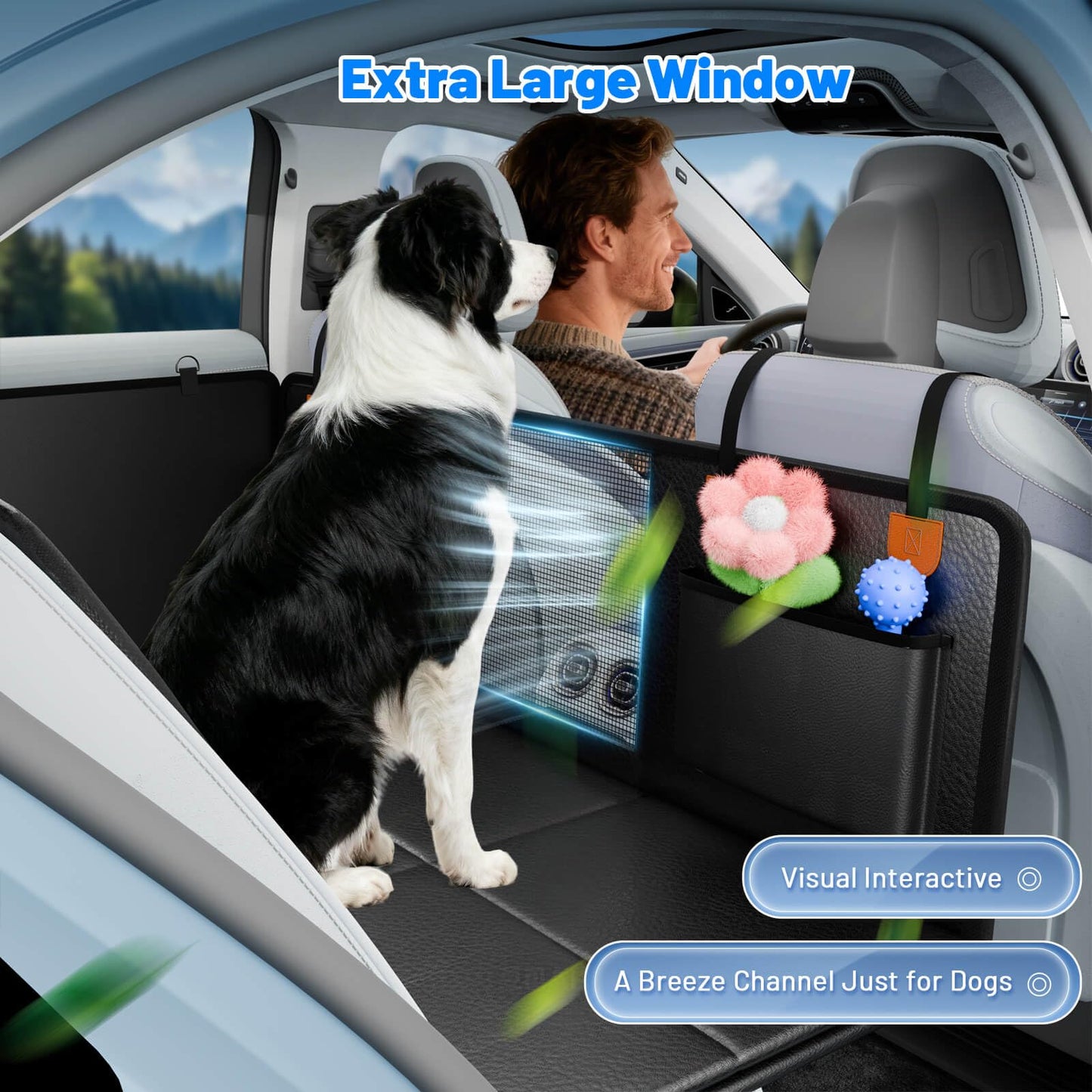 Dog Car Seat Cover for Back Seat with Hard Bottom, PU Leather Seat
