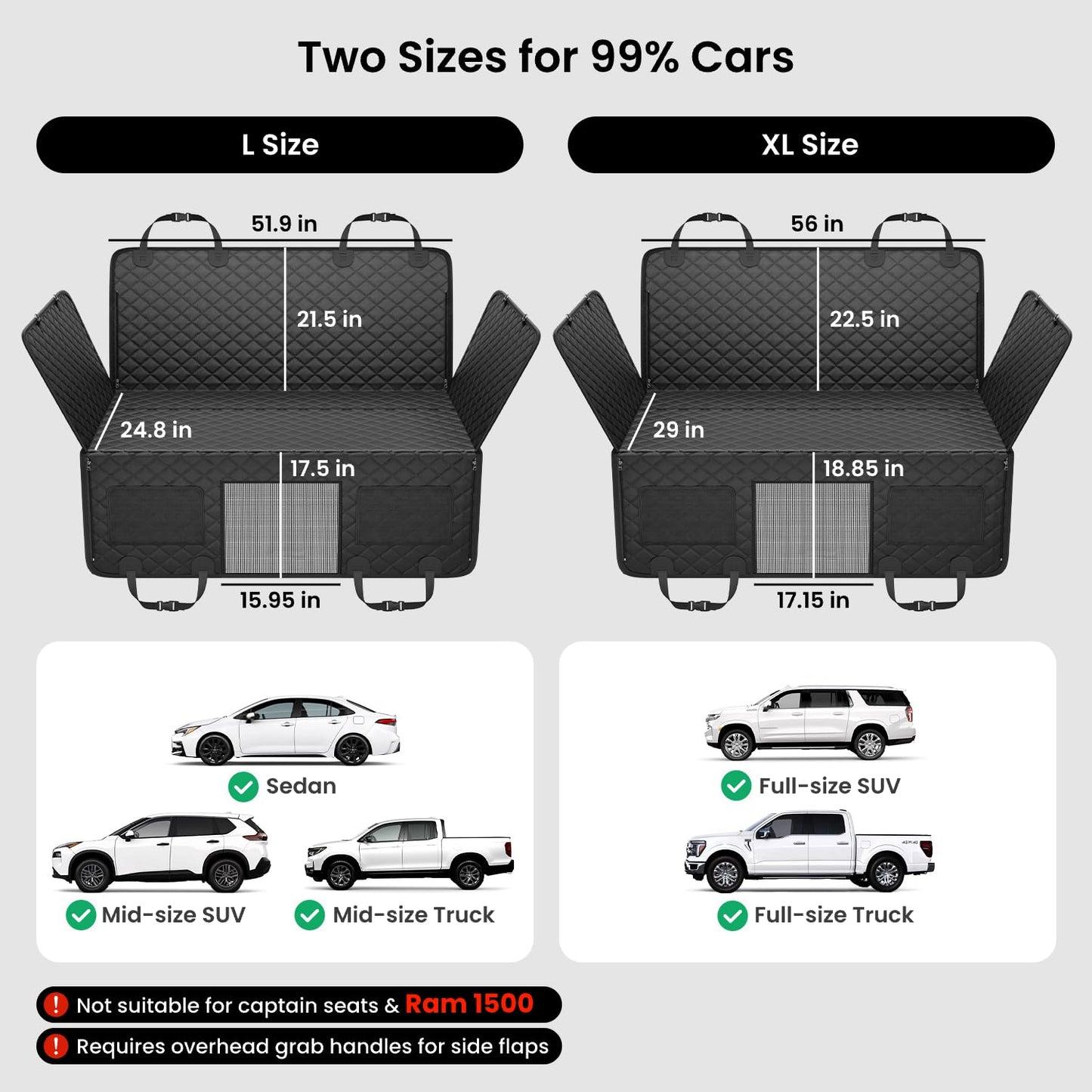 REEVAA Dog Car Seat Cover for Back Seat, Hard Bottom Dog Hammock