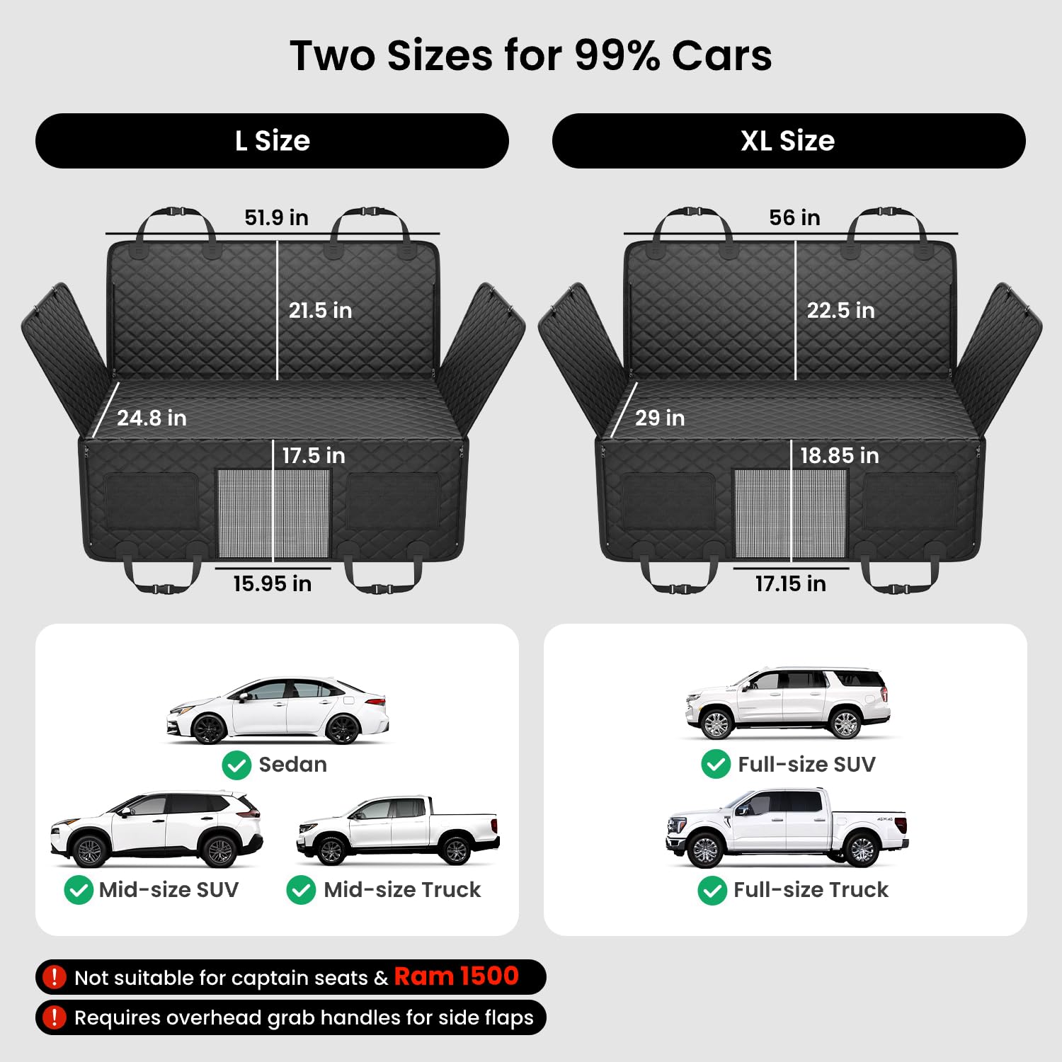 REEVAA Dog Car Seat Cover for Back Seat, Hard Bottom Dog Hammock