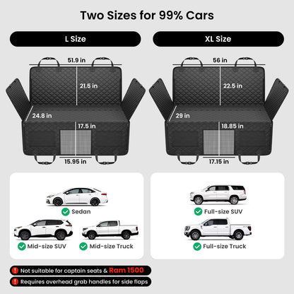 REEVAA Dog Car Seat Cover for Back Seat, Hard Bottom Dog Hammock