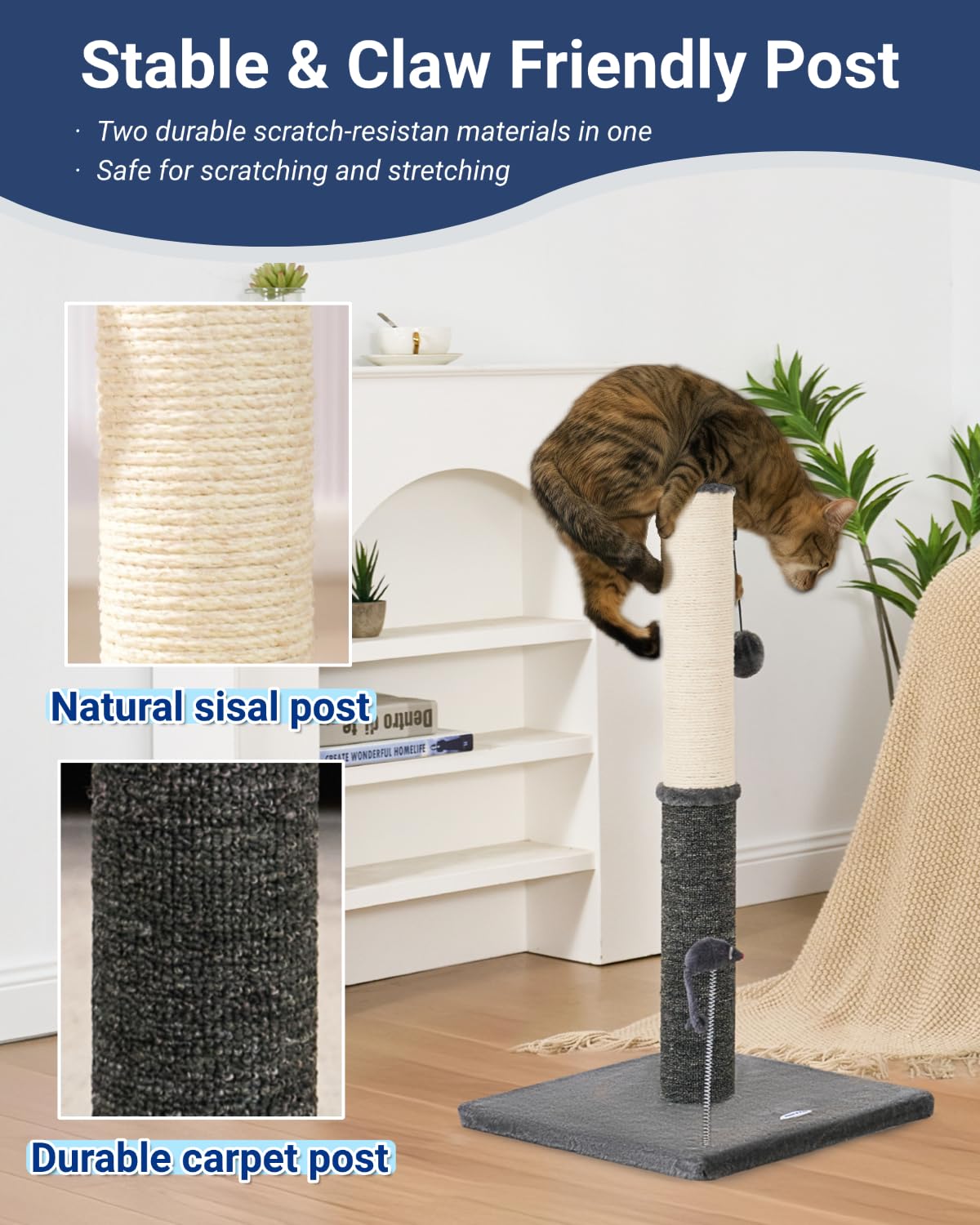 Happi N Pets 29.5" Tall Cat Scratching Post, Cat Scratcher Scratcher