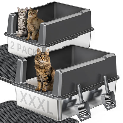 Extra Large XXL Stainless Steel Cat Litter Box with Lid, 26" L x Box