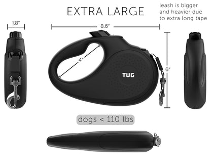 TUG Monochrome XL 360° Tangle-Free Retractable Dog Leash, Strong Leash