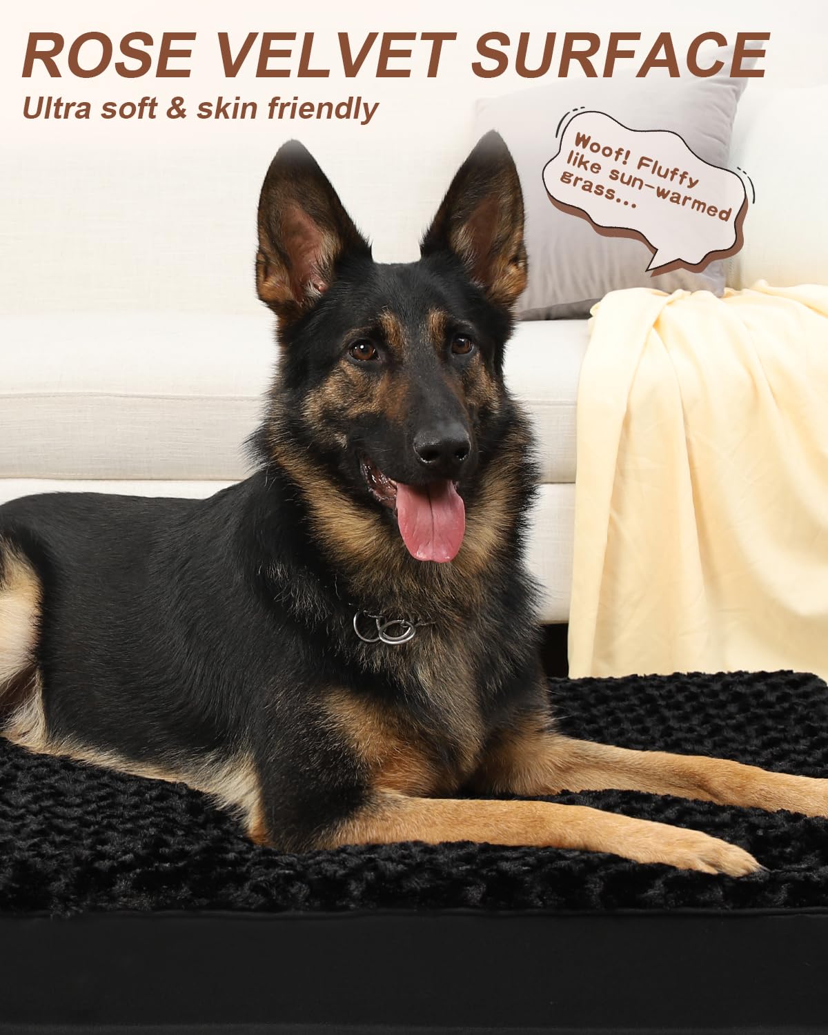 KSIIA Dog Crate Bed Waterproof Large Dog Bed Soft Velvet Bed