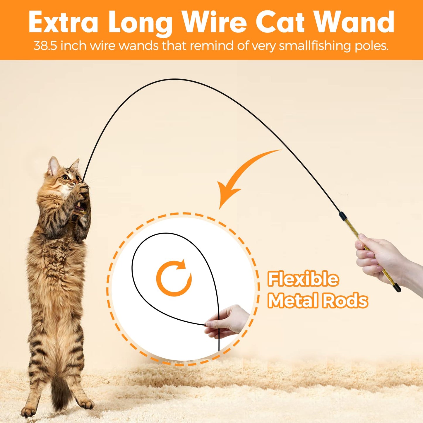 Lepawit Cat Wand Toy, Cat Feather Toys with Silvervine Bells, 2 * Wand