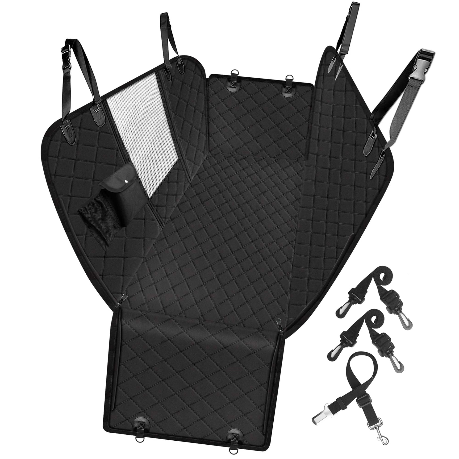 Femuar Dog Car Seat Cover with Storage Pockets Mesh Visual Window Seat