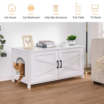 Homhedy 39.4" L Cat Litter Box Enclosure, Pet House with Barn Door Box