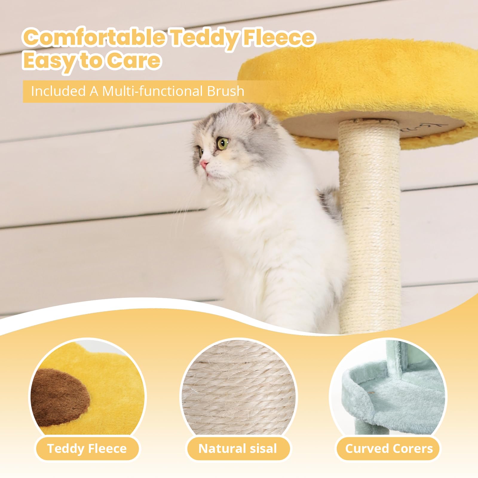 HYABi Sunflower Cat Tree Tower Multi-Level Cat Condo with Plush Balls
