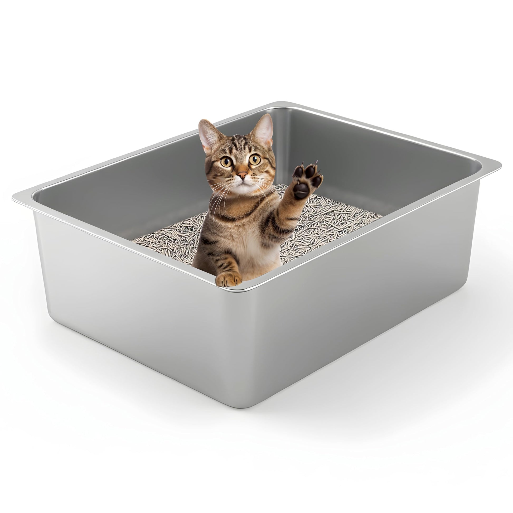 Kirecoo Stainless Steel Cat Litter Box Metal High Sided Cat Pan, Tray