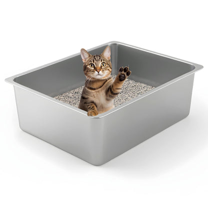 Kirecoo Stainless Steel Cat Litter Box Metal High Sided Cat Pan, Tray