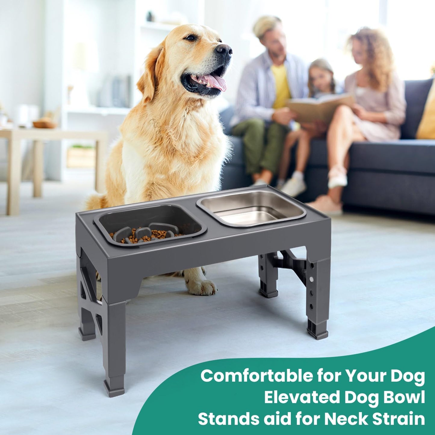 Niubya Elevated Dog Bowls, with Slow Feeder Bowl and Stainless Bowl