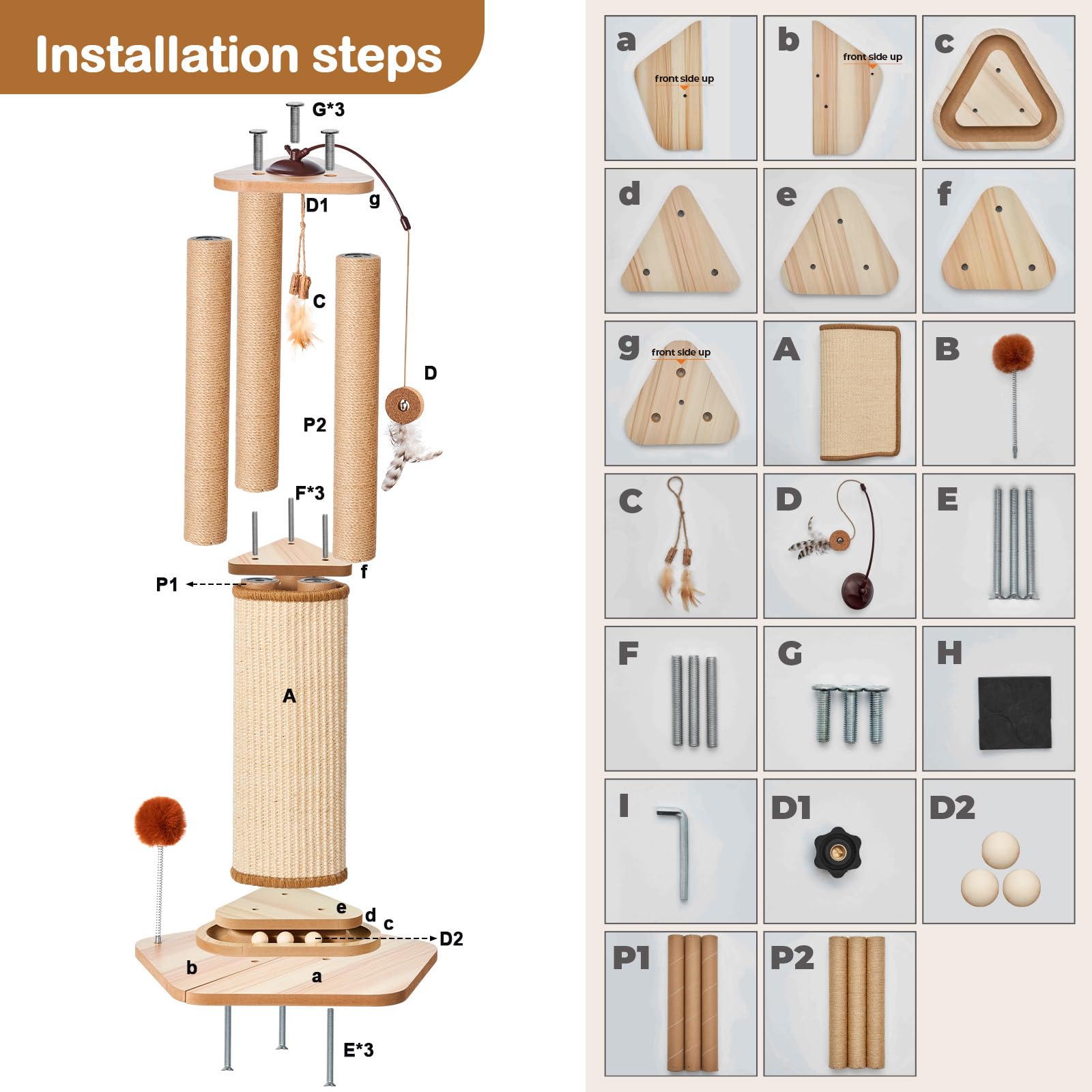 Tall Cat Scratching Post for Large Cats, Heavy Duty Natural Sisal Ball