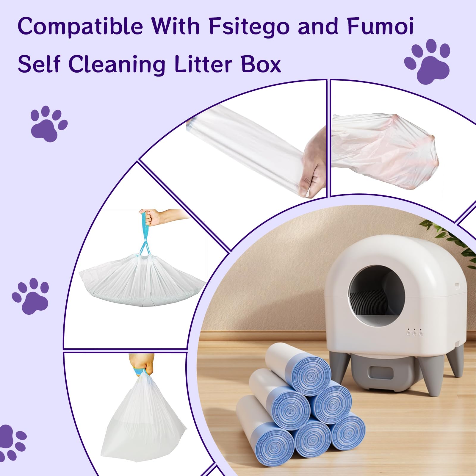 120 Count 26" x 11.8" Automatic Cat Litter Box Bags Compatible Box