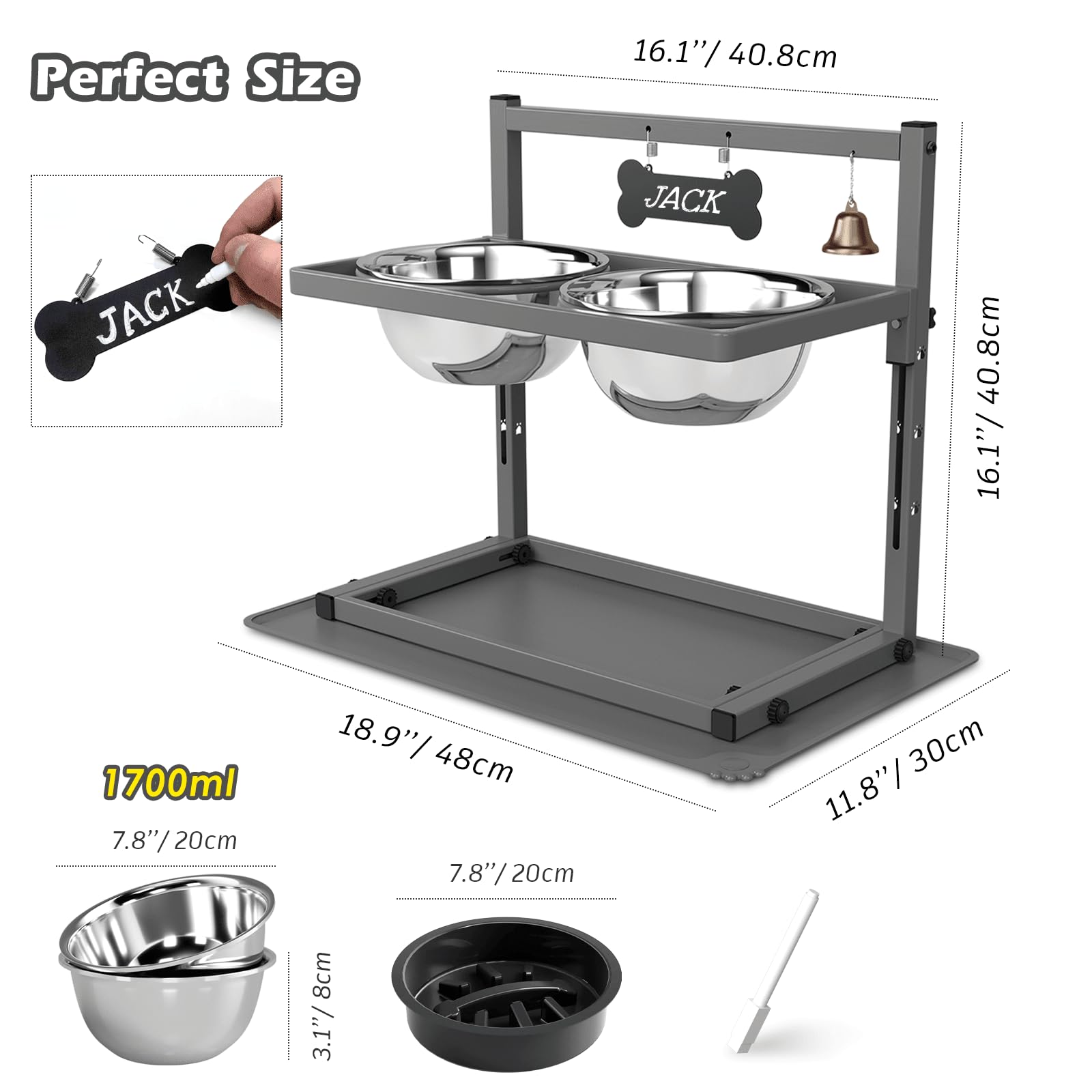 SHAINFUN Raised Dog Bowl Stand with Two Stainless Steel Food Bowl