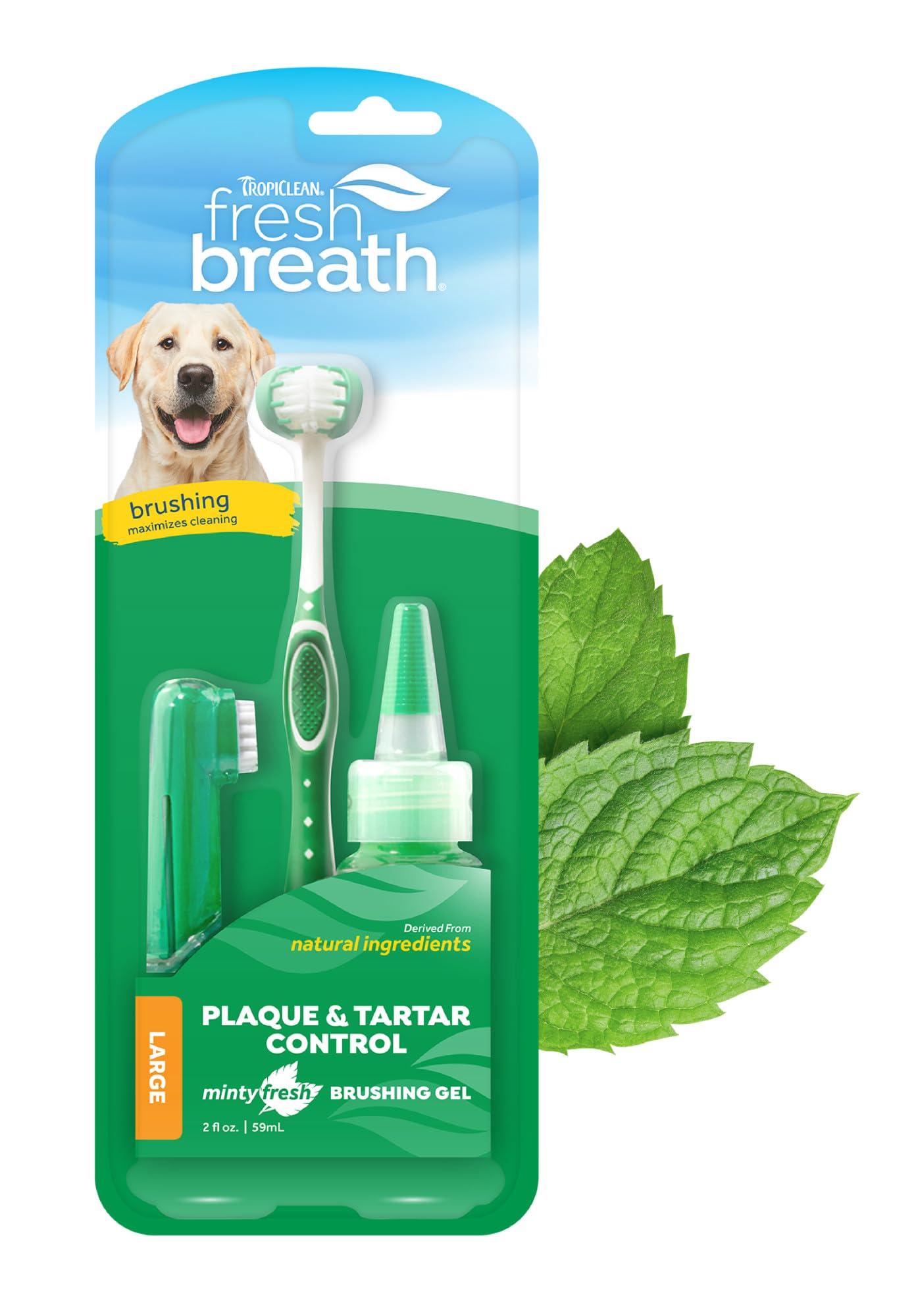 TropiClean Fresh Breath Dog Oral Care Kit, Complete Toothbrush Kit