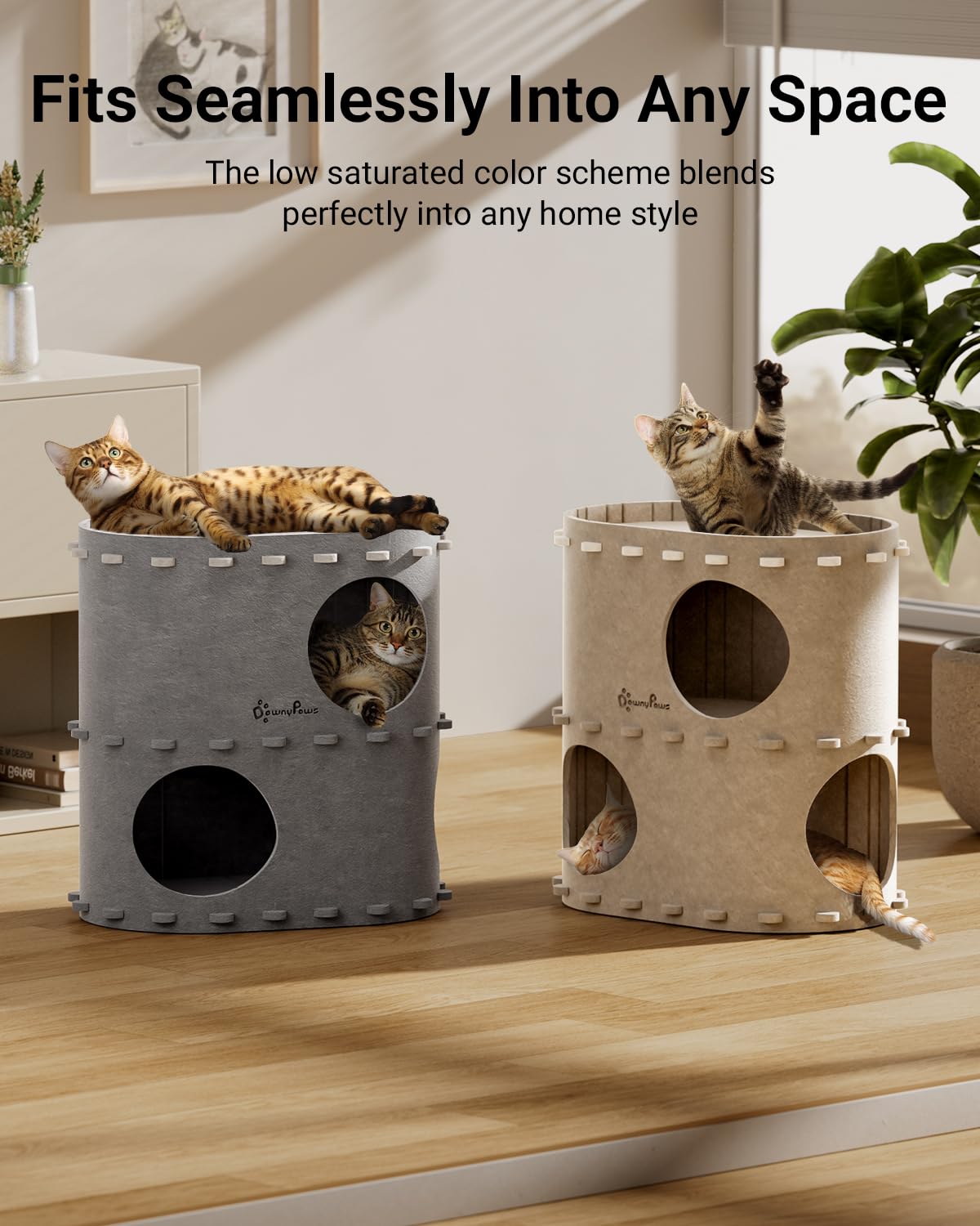 DownyPaws Cat House for Indoor Cats, 2-Storey Foldable Cat Bed Cave