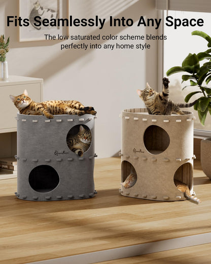 DownyPaws Cat House for Indoor Cats, 2-Storey Foldable Cat Bed Cave