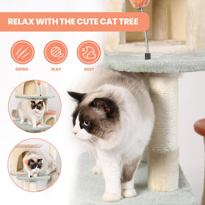 HYABi 63-inch Cat Tree for Large Cats, Multi-Level Flower Tower Balls