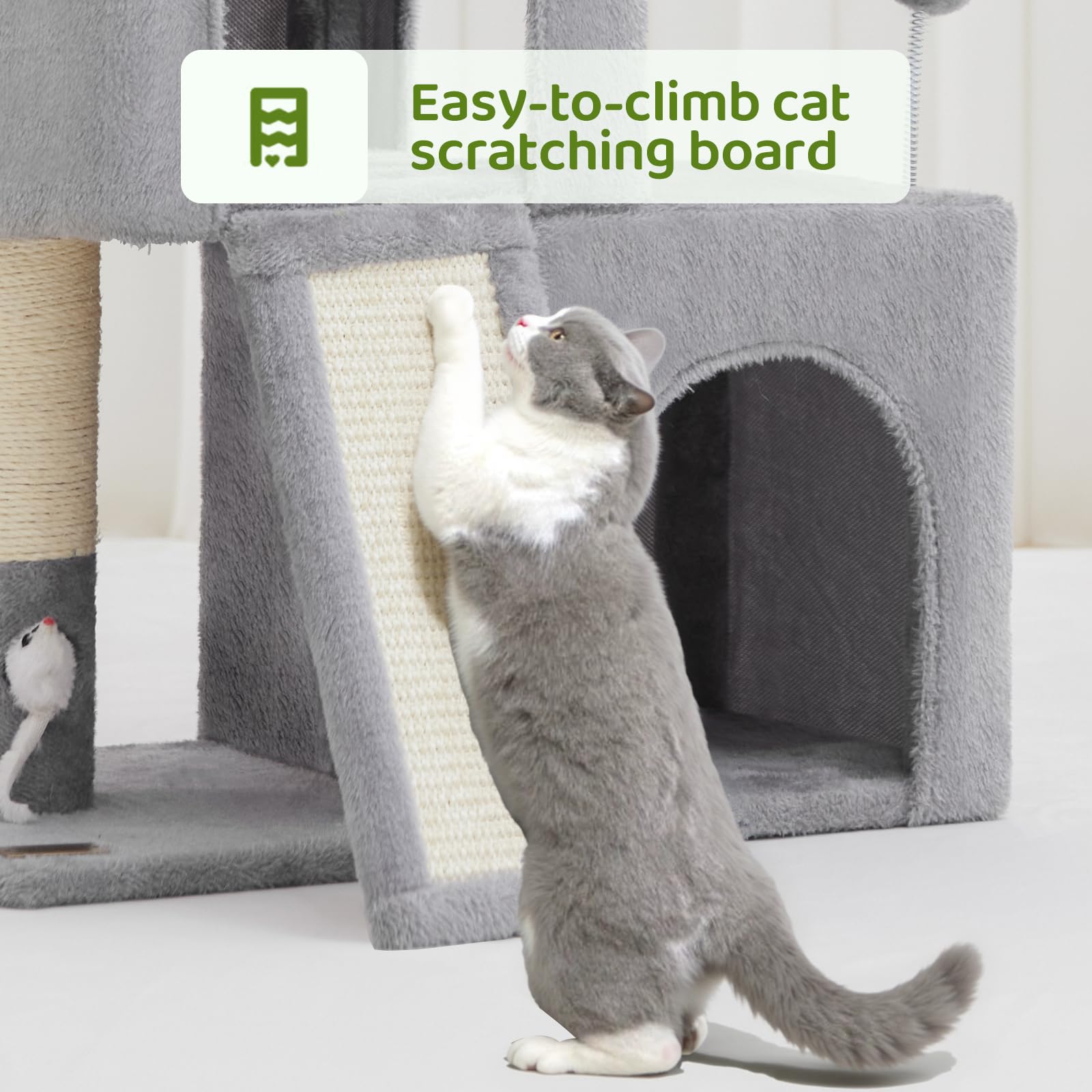 Woochpet Tall Cat Tree with 2 Cat Condo and Mouse Toy Cozy Mouse