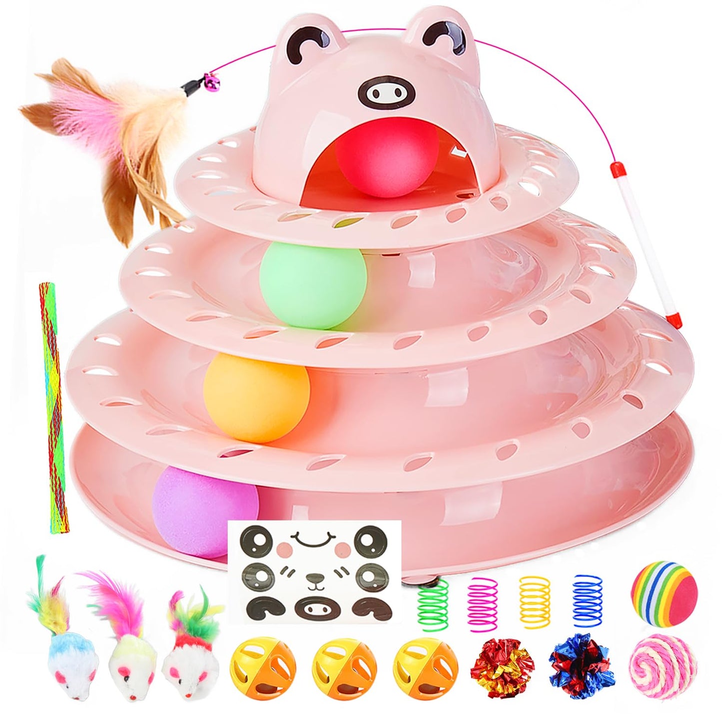 Pawsayes 17 Pack Cat Toys, 4-Level Turntable Ball Track Set