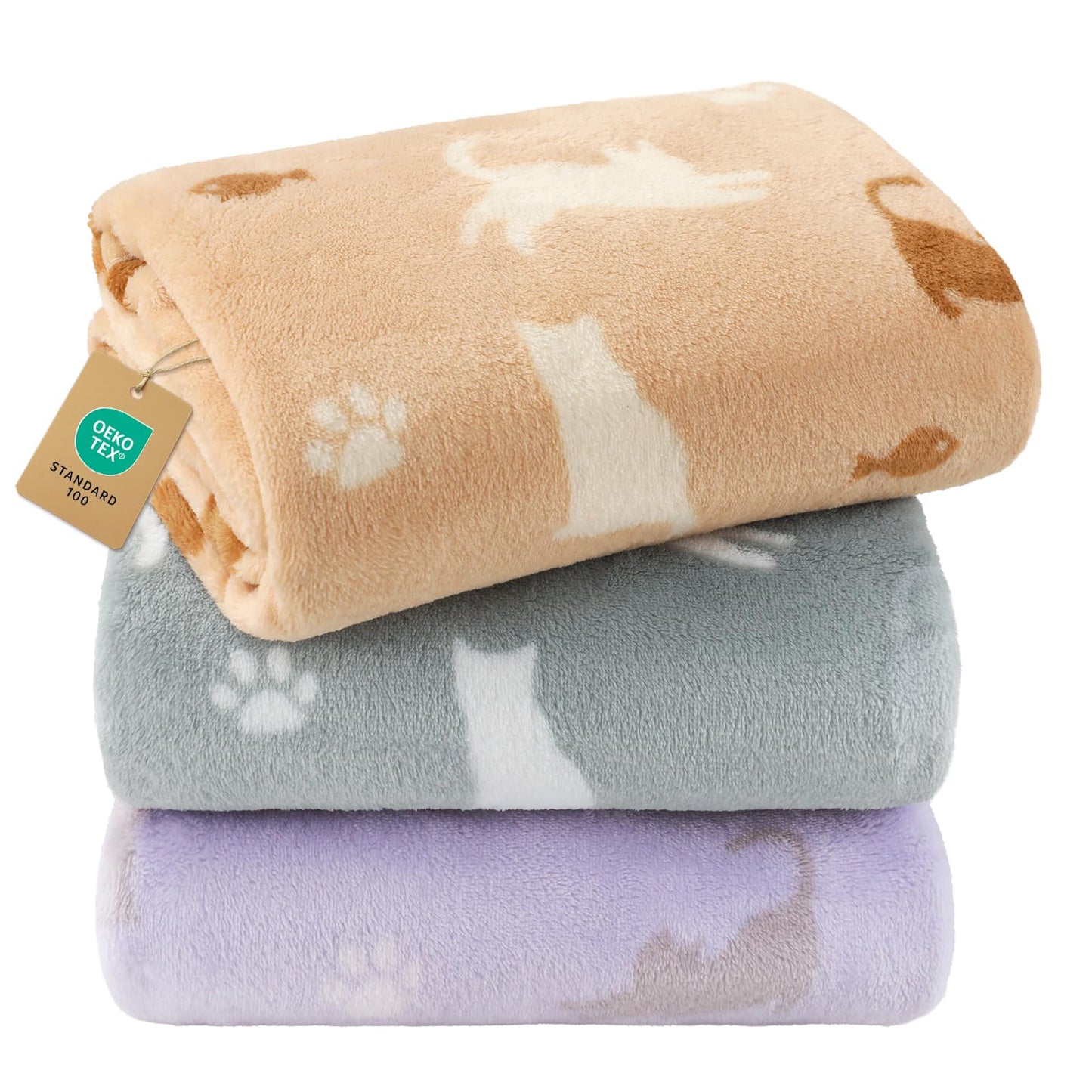 Luciphia 1 Pack 3 Blankets, Cute Cat Printed Fluffy Fleece Pet Crate