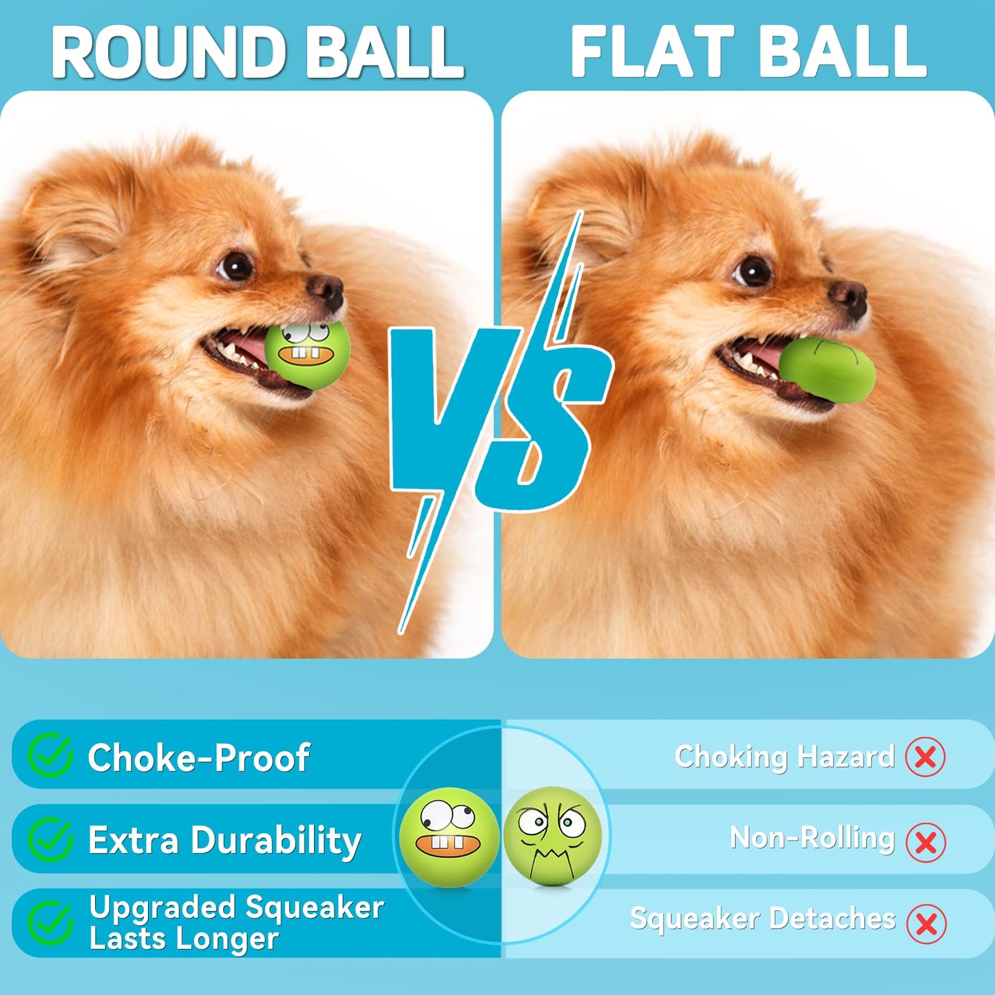HDSX Squeaky Dog Toys Soft Latex Rubber Squeaky Dog Balls for Balls