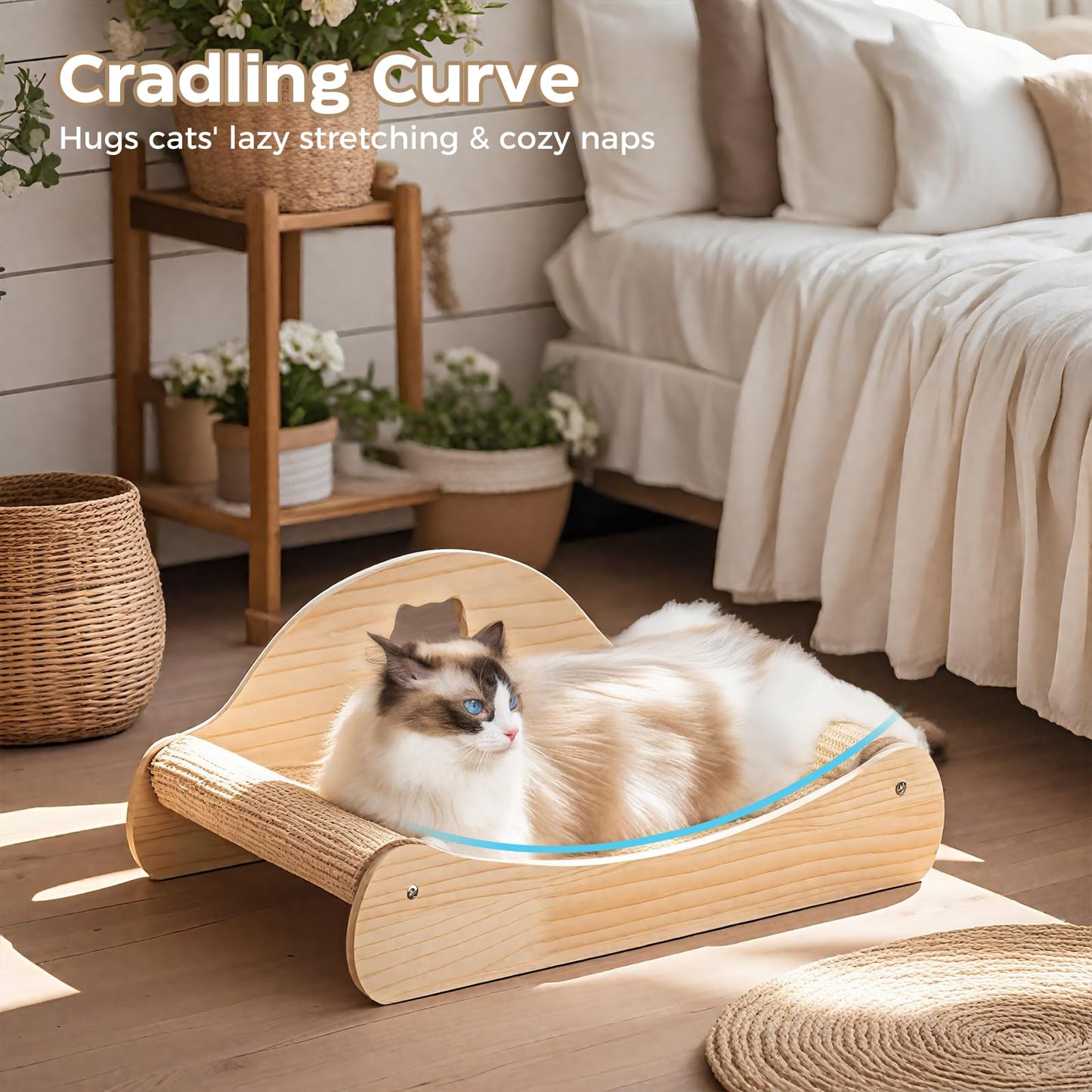 Avont Sisal Cat Scratcher Bed for Indoor Cats, Solid Wood Scratcher