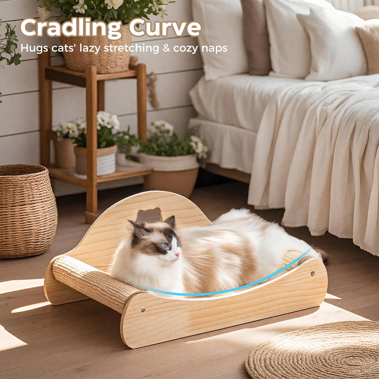 Avont Sisal Cat Scratcher Bed for Indoor Cats, Solid Wood Scratcher