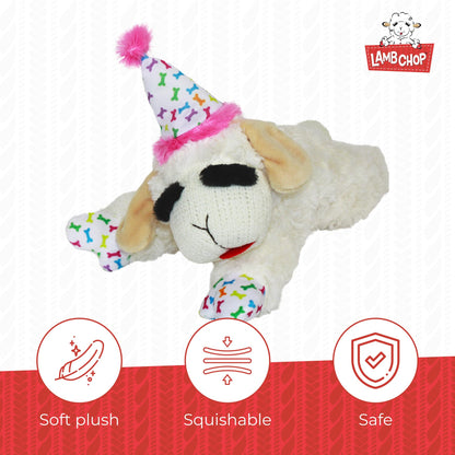Multipet Lamb Chop Dog Plush Toy w/Birthday Hat Squeaky Toy for Plush
