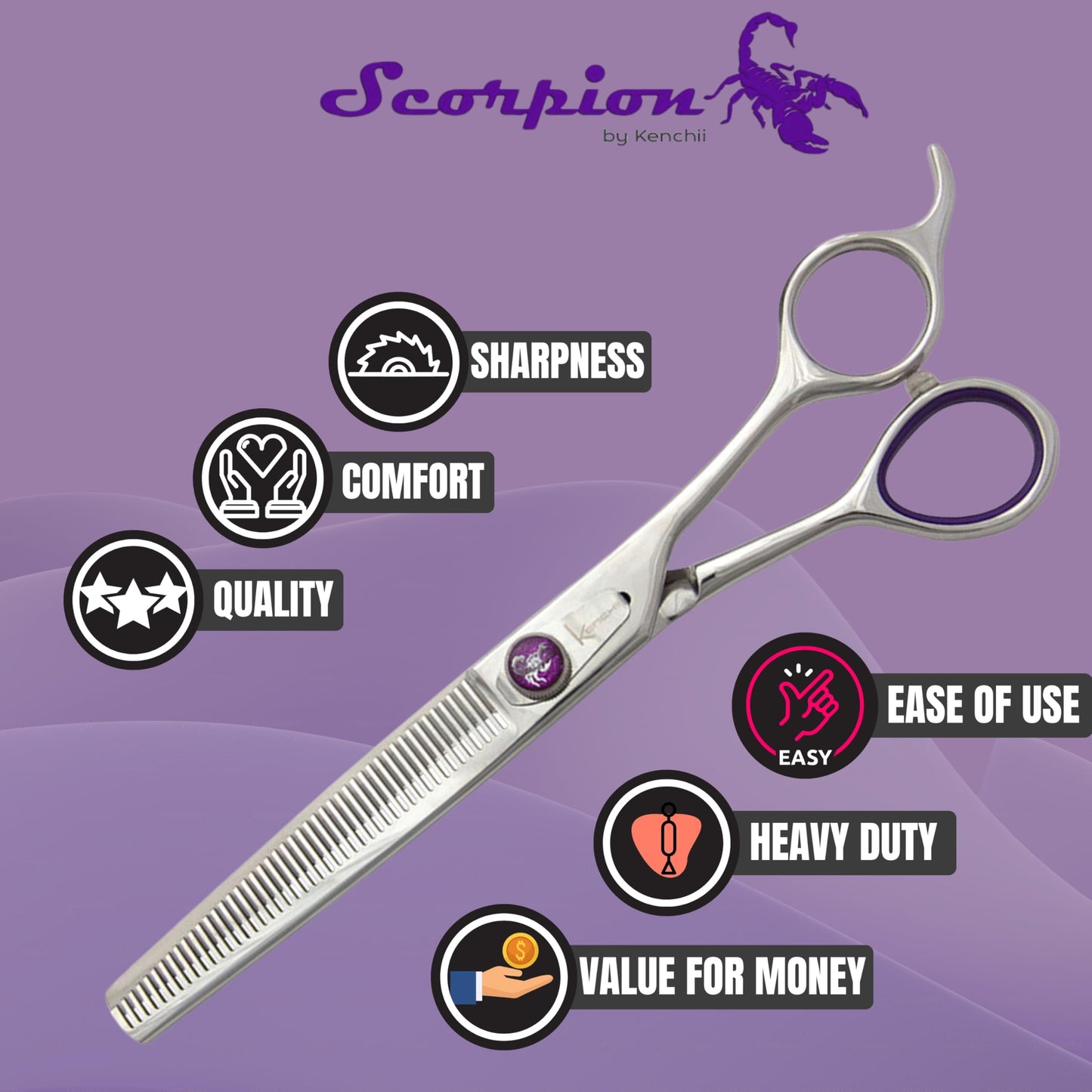 Kenchii Scorpion Dog Grooming Scissors, 46 Tooth Thinning Shears