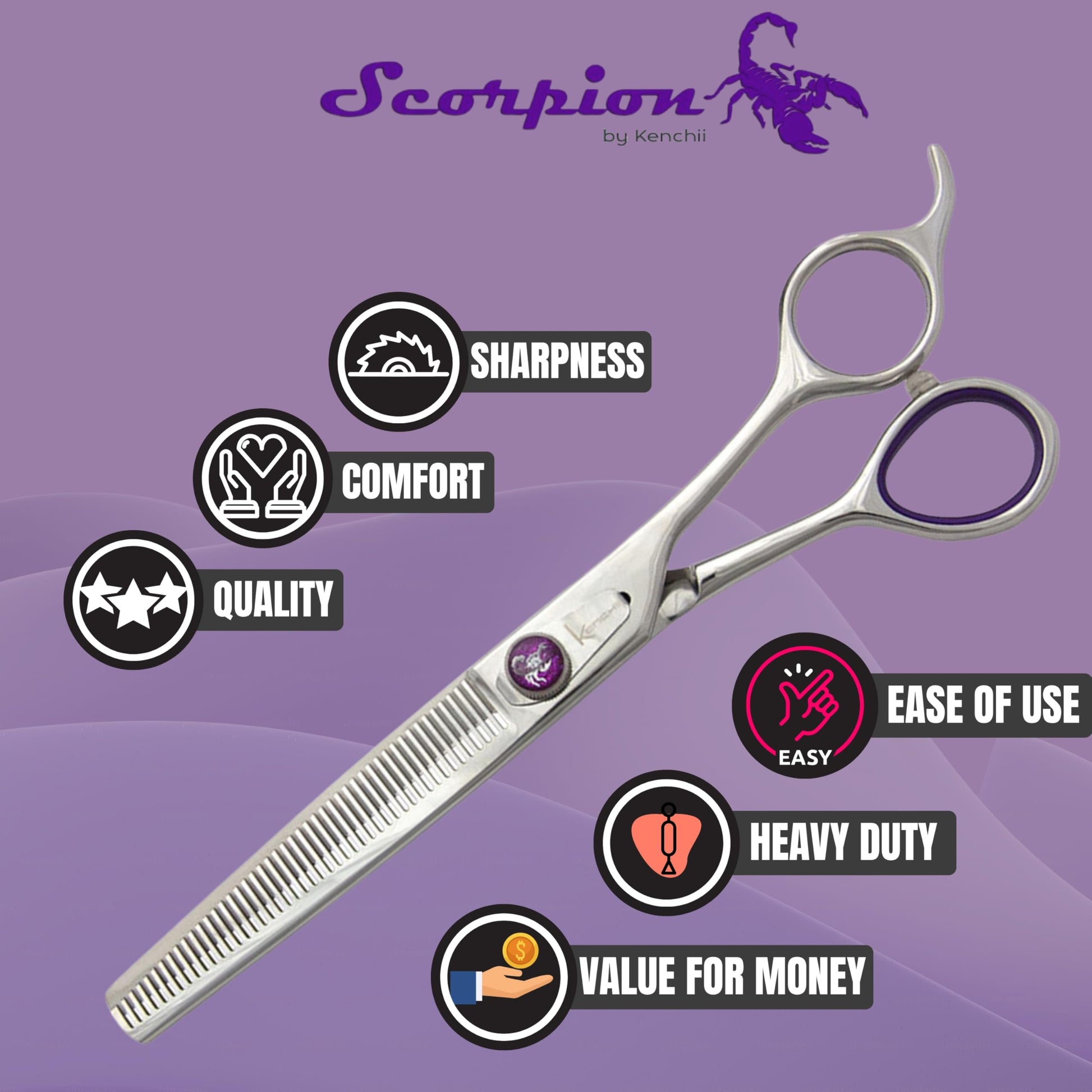 Kenchii Scorpion Dog Grooming Scissors, 46 Tooth Thinning Shears