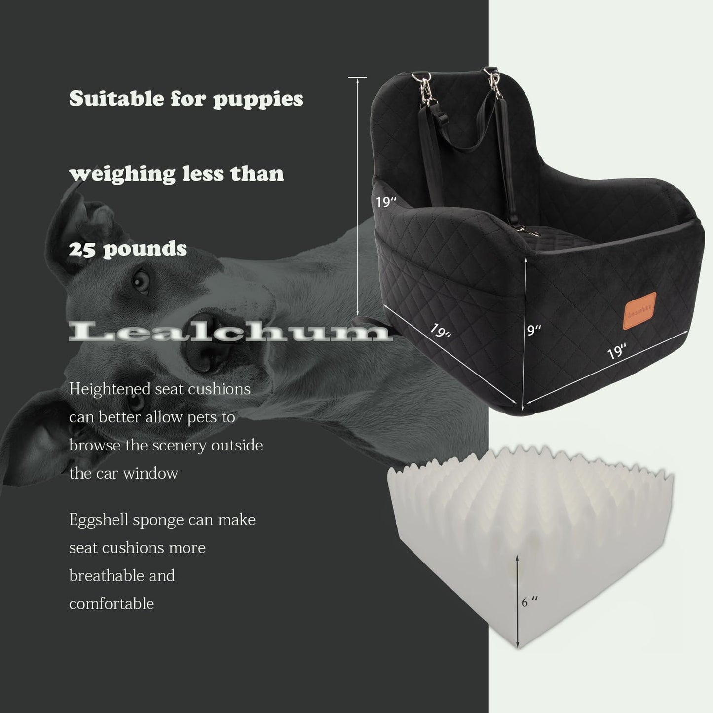 Lealchum Dog Booster Car Seat for Small/Medium Dogs Up to Seat
