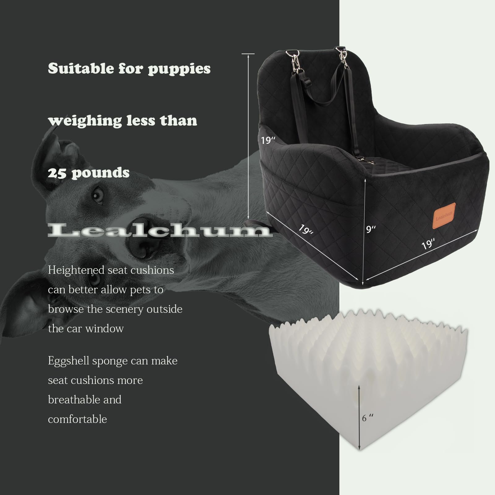 Lealchum Dog Booster Car Seat for Small/Medium Dogs Up to Seat