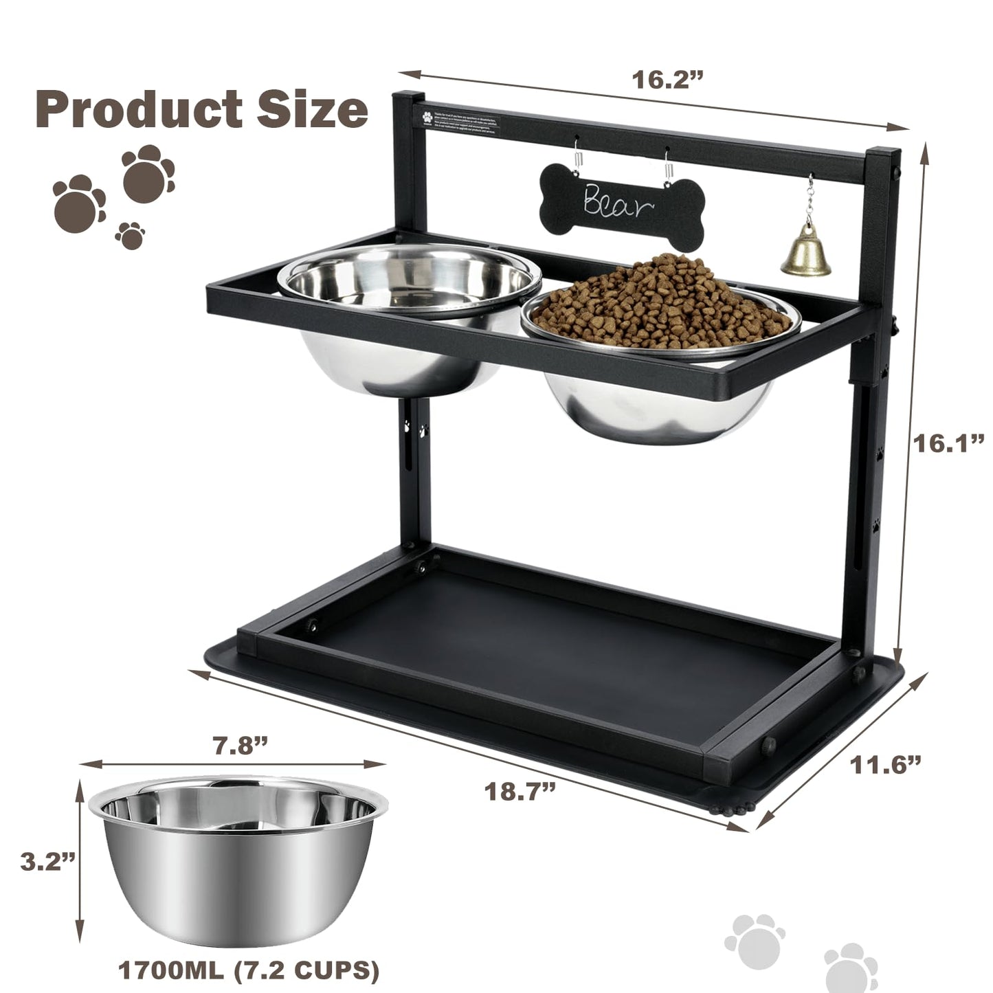 Elevated Dog Bowls with Slow Feeder for Large Dogs Adjustable Mat