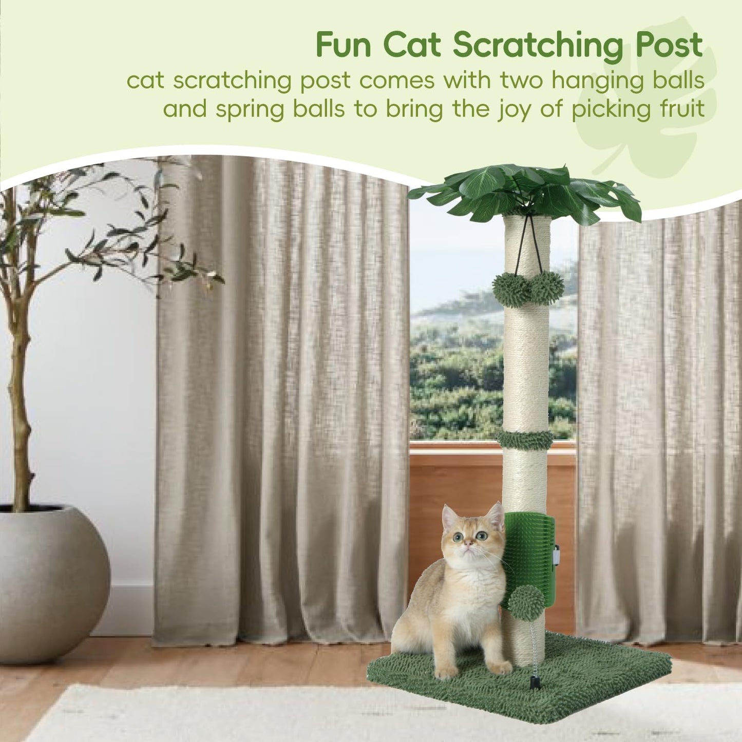MECOOL Cat Scartching Post，30-inch Cute Scartching Posts for Ball