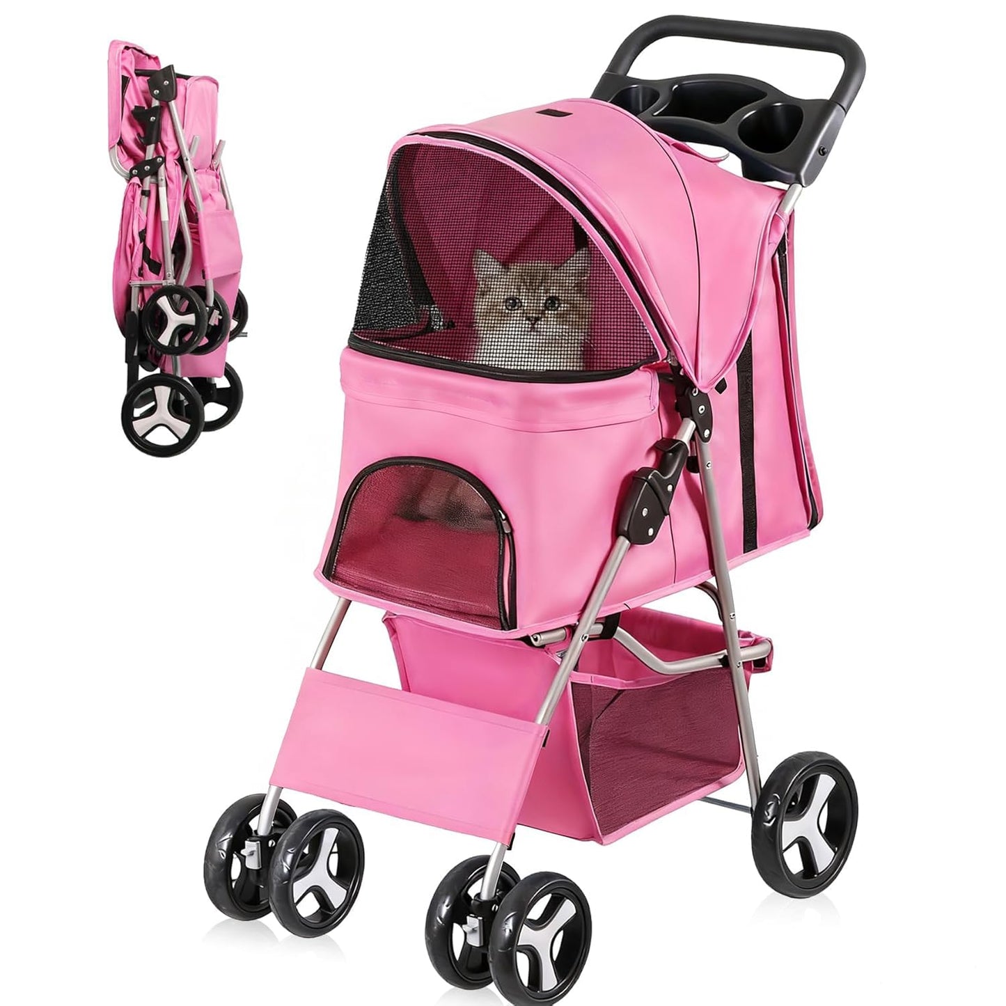 ZENY Foldable Pet Stroller, Cat/Dog Stroller with 4 Wheel, Pet Carrier