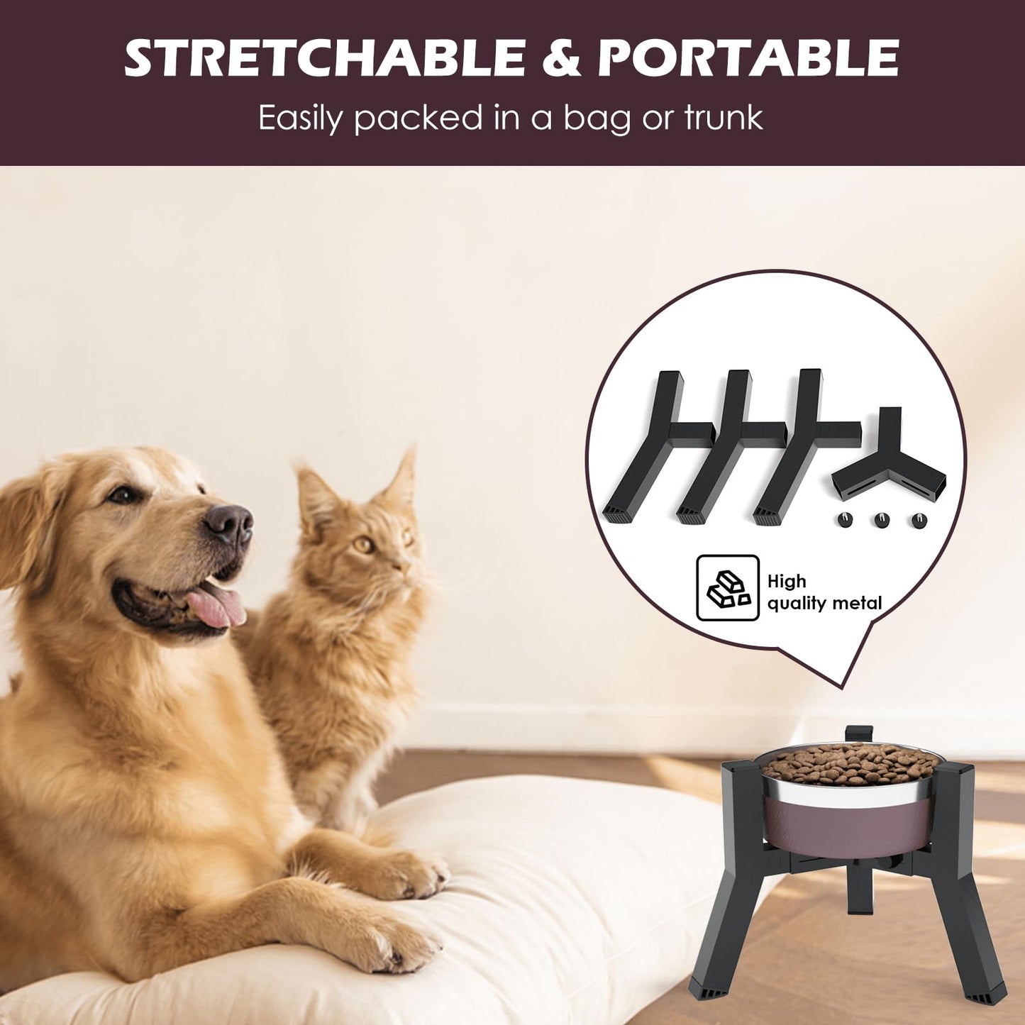 SHAINFUN Elevated Dog Bowls Adjustable Width Stand for 5.2-7.8" Bowl