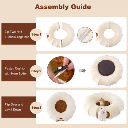 ZOMISA Cat Tunnel Bed for Indoor Cats, Cute Cat Donut Toy Tunnel