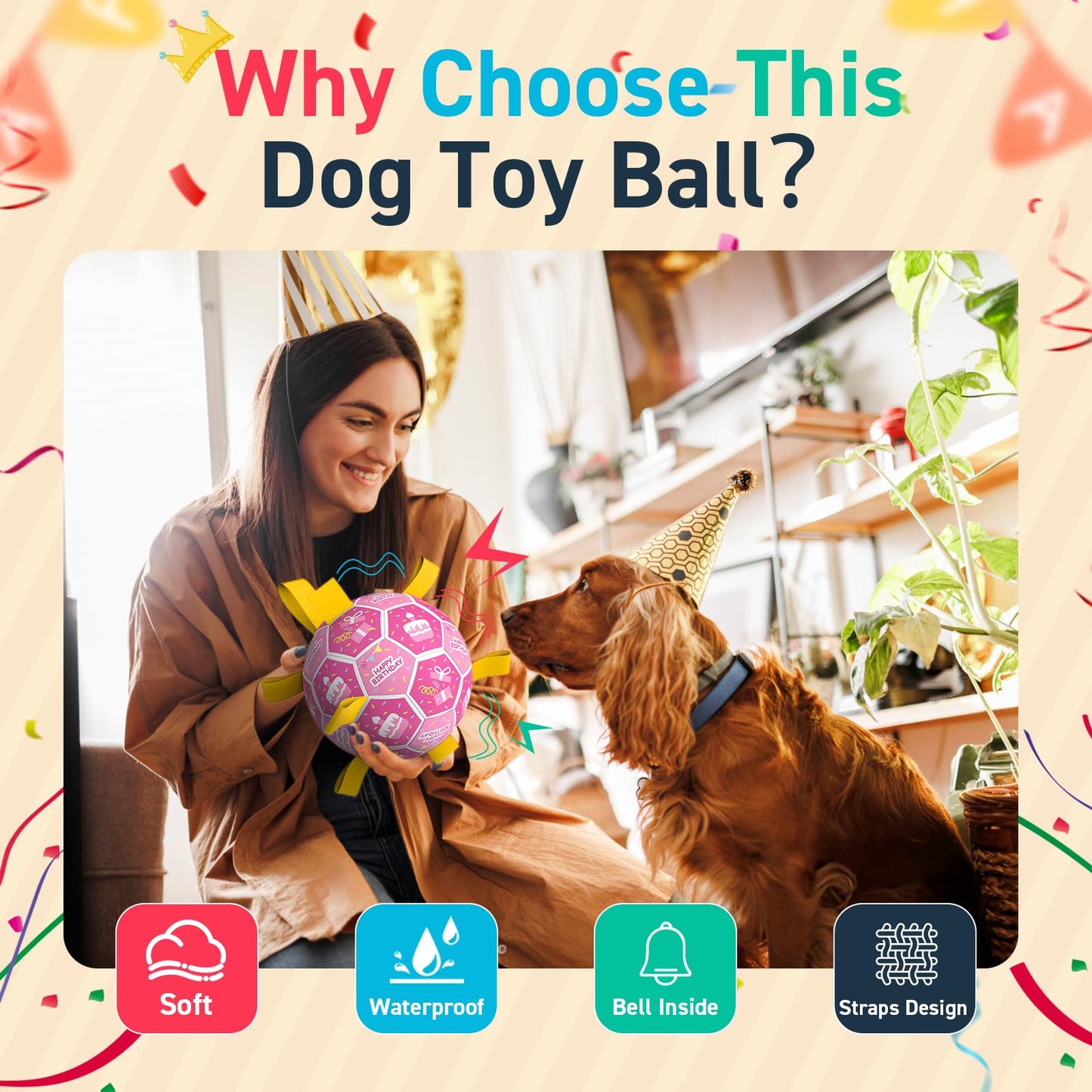 QDAN Dog Birthday Toys, Squeaky Dogs Toys, Dog Soccer Ball