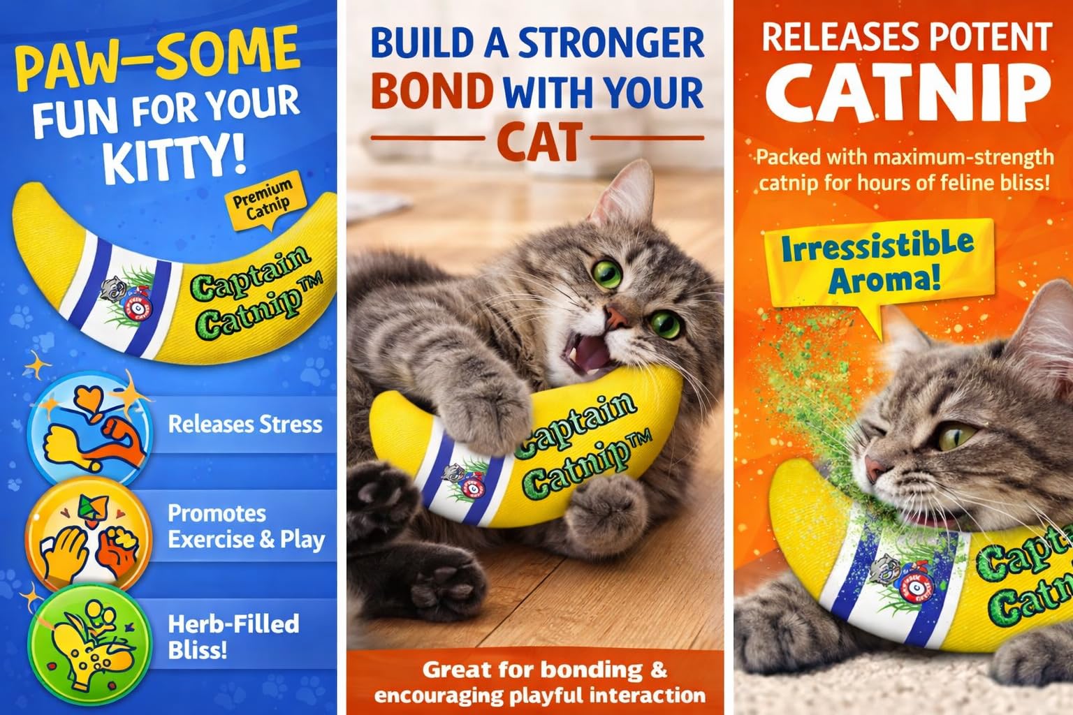 Captain Catnip Cat Banana Toy, Kitten Interactive Toy, Fun Catnip