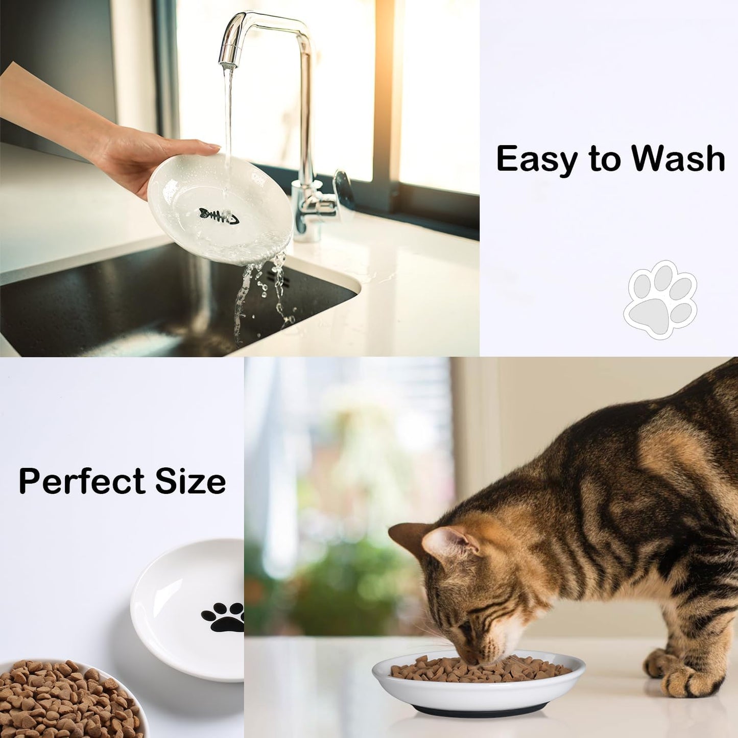 WROSWT Cat Food Bowl,Healthy Ceramic Cat Bowls for Indoor Cats,Anti