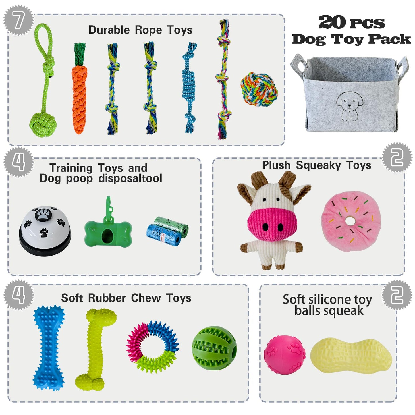 MRSOHRET 20Pcs Puppy Chew Toys for Teething, Dog Chew Toys with Rope