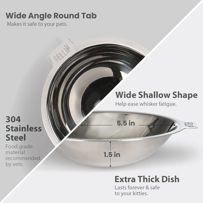 Felli Oblik Elevated Cat Bowl Removable Stainless Steel Wide Dish Bowl