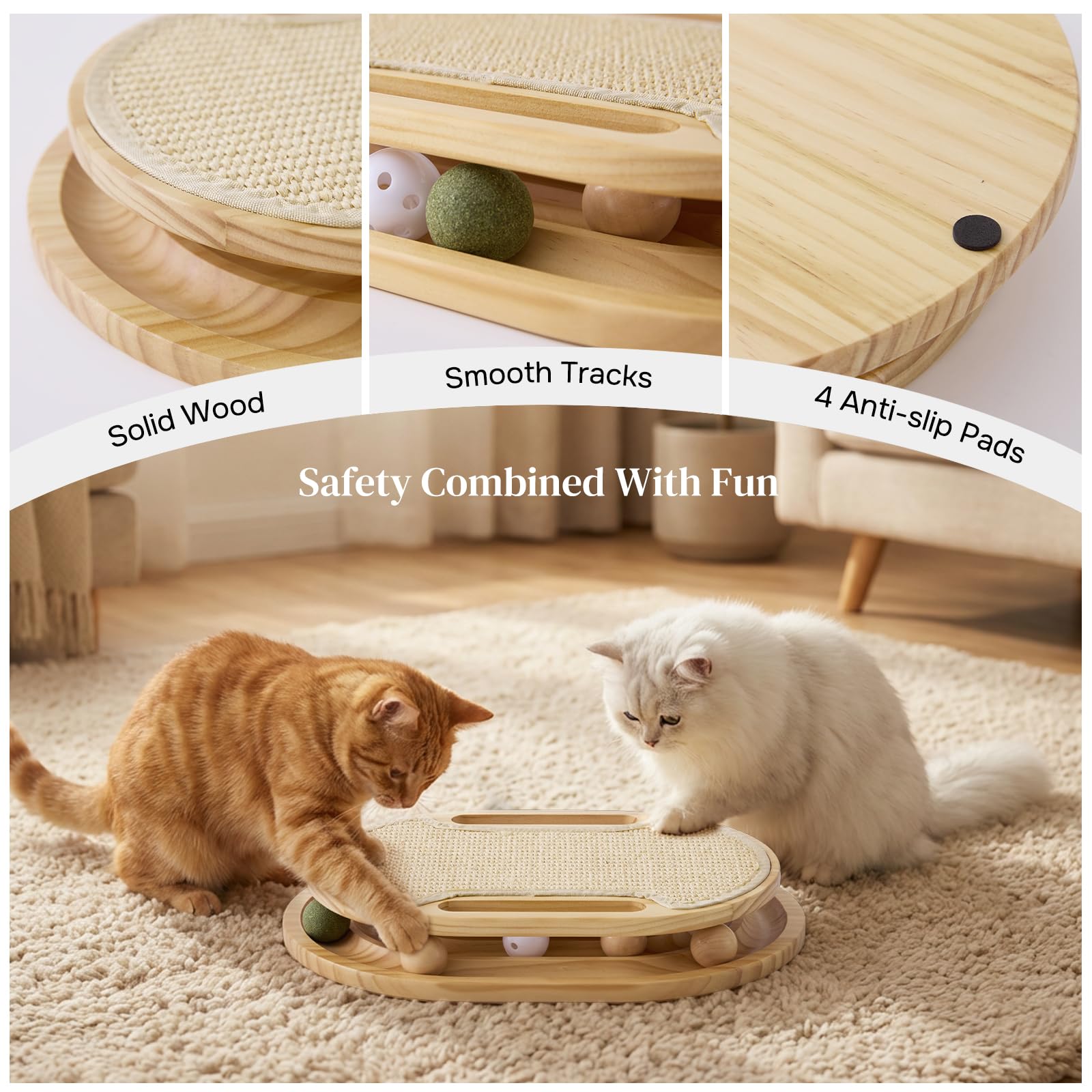 ZOMISIA Cat Scratcher with Ball Track Toy, Sisal Scratch Pad