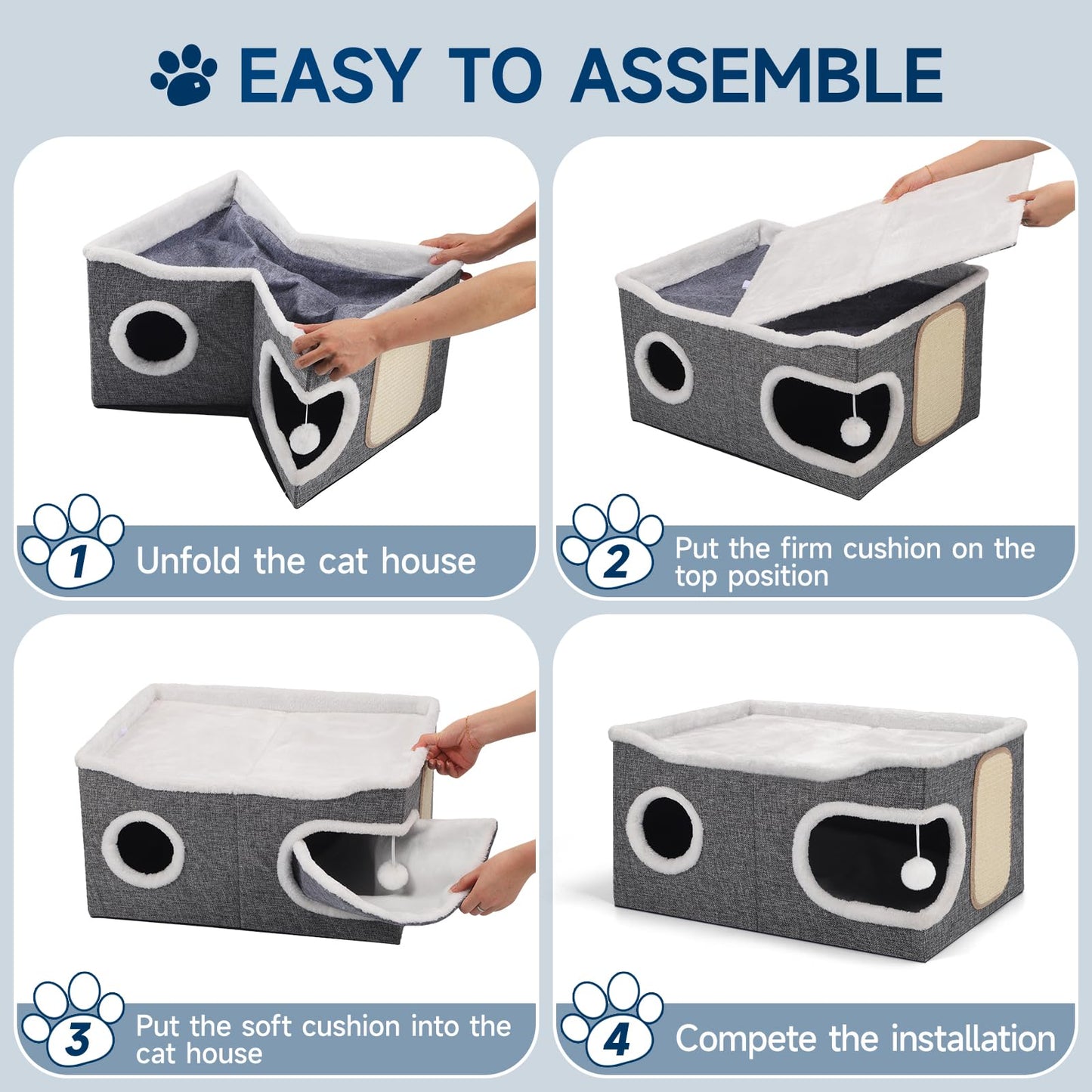 Shikha Cat Beds for Indoor Cats, Extra Wide Cat Cube House for House