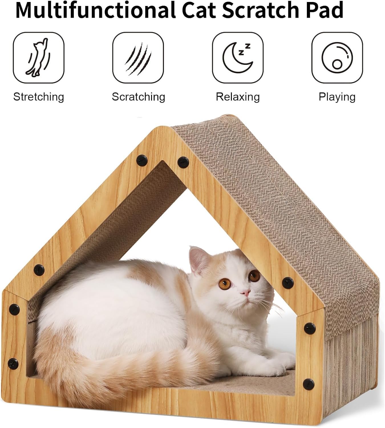 FUKUMARU Cat Scratcher House, Cozy Cardboard Design, Safe and House